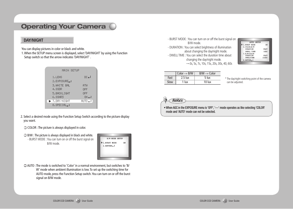 Operating your camera, Day/night | Samsung SOC-4160 User Manual | Page 13 / 19