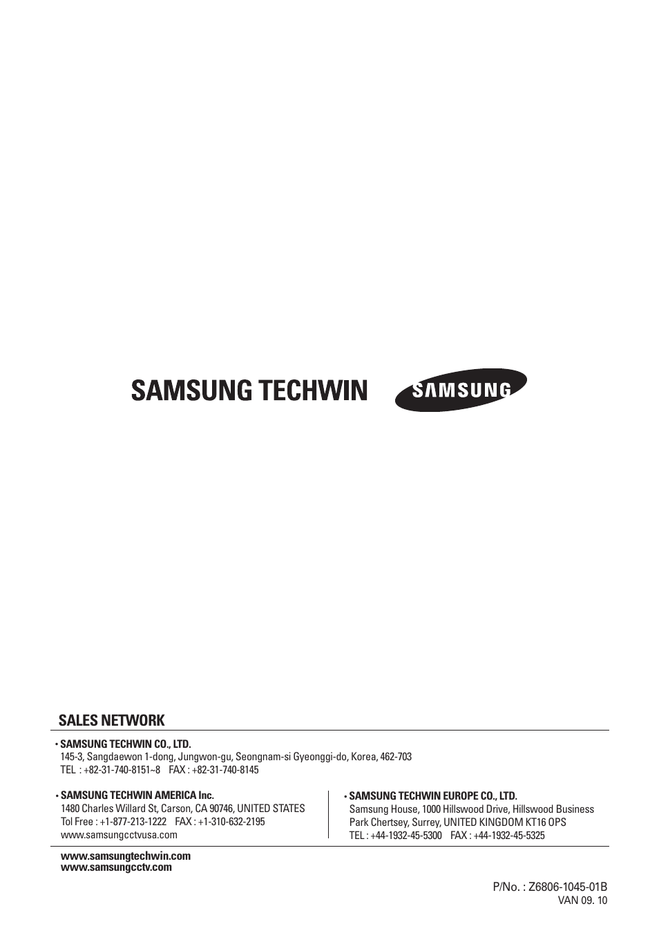 Sales network | Samsung SOC-4160 User Manual | Page 19 / 19