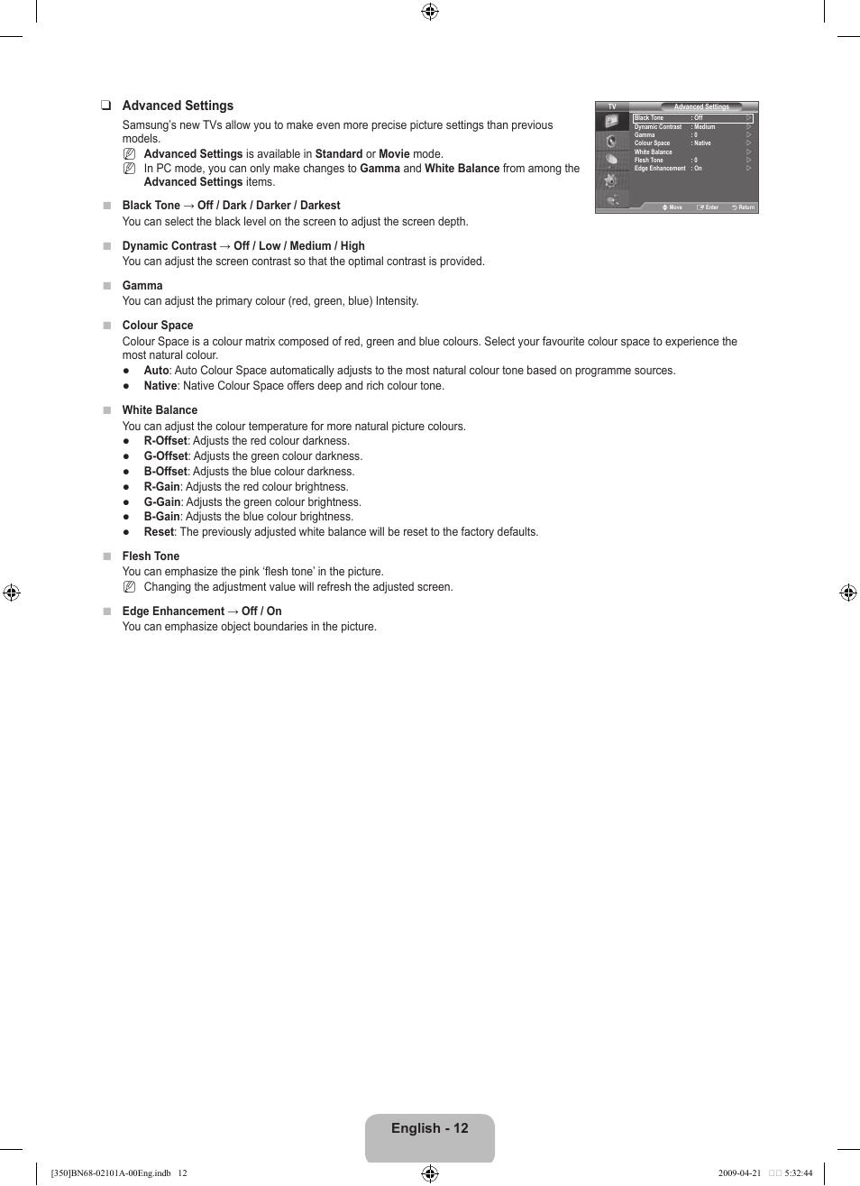 English -  advanced settings | Samsung BN68-02101A-00 User Manual | Page 14 / 29