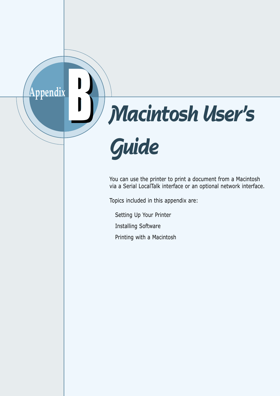 Macintosh user ’s guide, Macintosh user’s guide | Samsung ML 7300N User Manual | Page 121 / 174