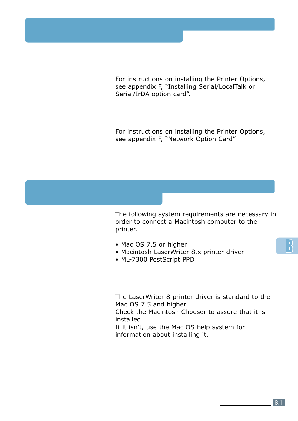 Setting up your printer, Installing software, Installing serial/localtalk option card | Installing network printer card - portthru, Installing laserwriter printer driver, For network printing only) | Samsung ML 7300N User Manual | Page 122 / 174