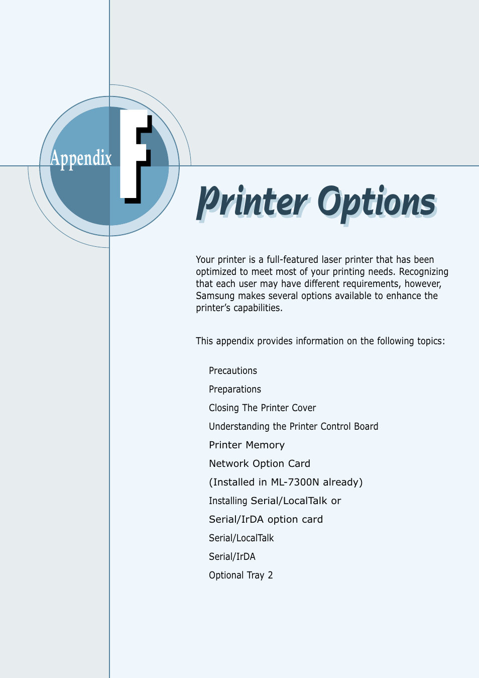 Printer options | Samsung ML 7300N User Manual | Page 143 / 174