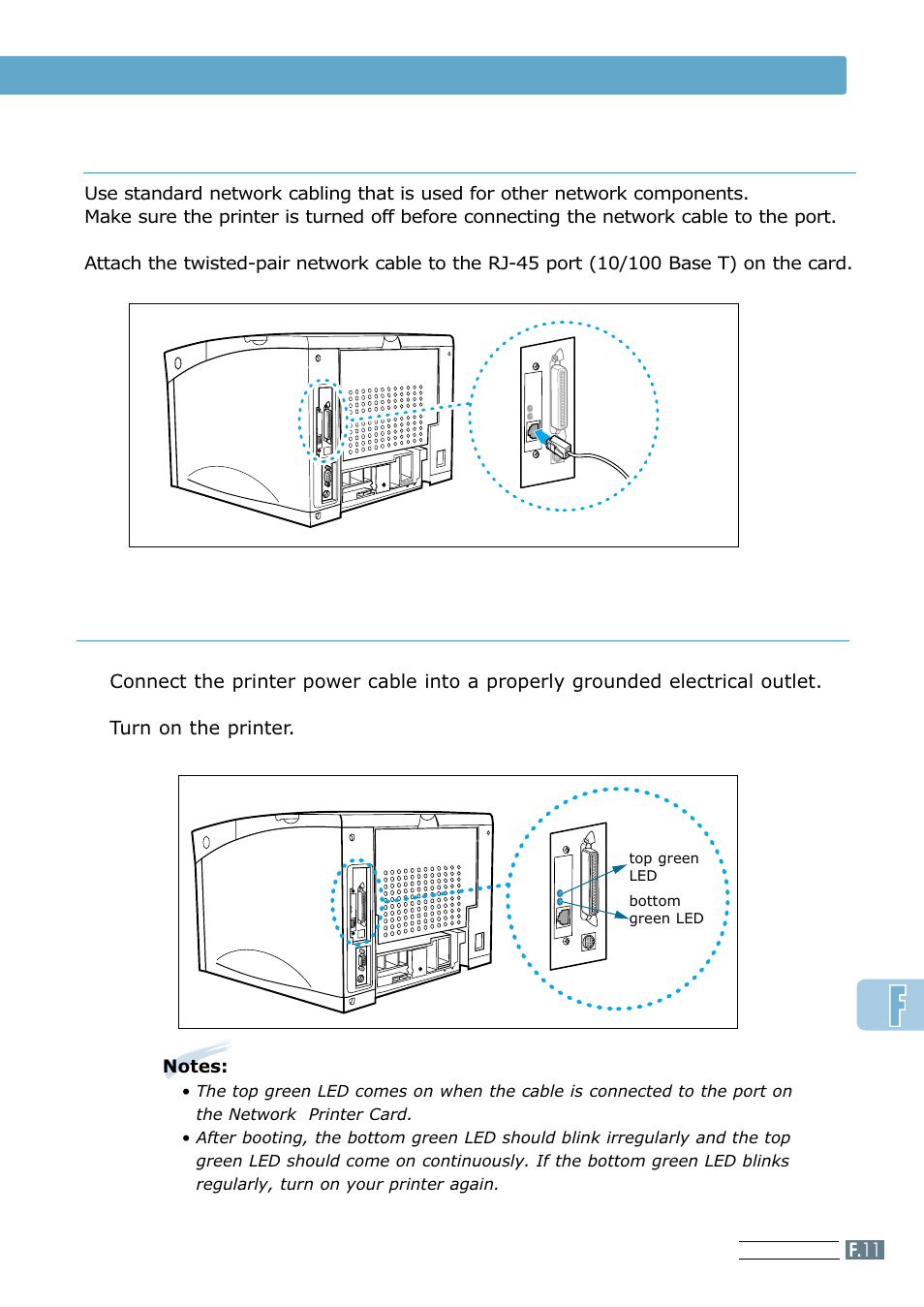 Connecting a printer to the network, Powering up, Network option card | Samsung ML 7300N User Manual | Page 154 / 174