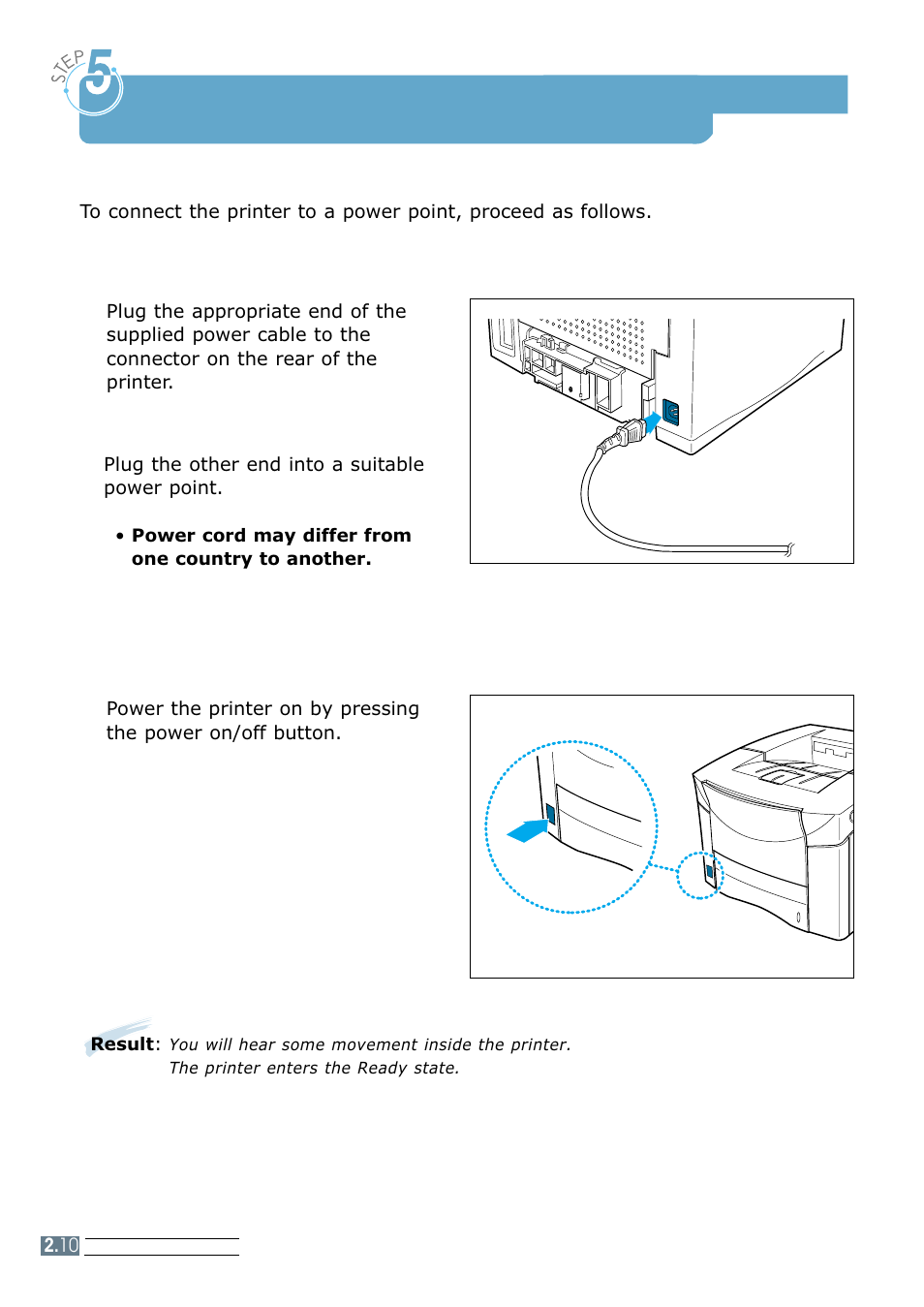 Connecting the ac power cord, Step5, Step 5 | Samsung ML 7300N User Manual | Page 27 / 174