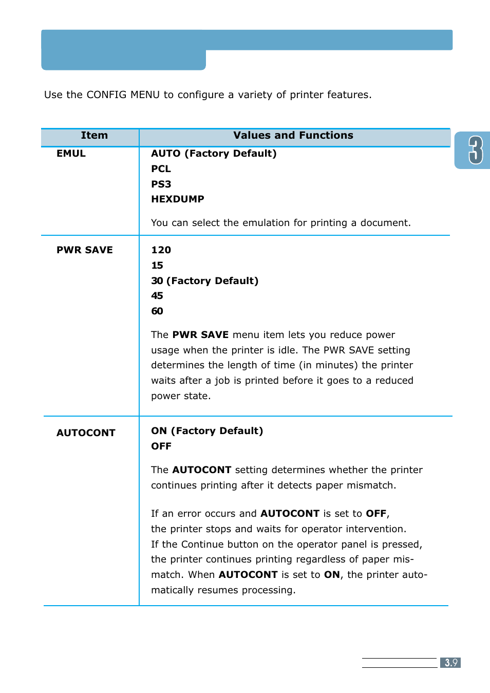 Config menu | Samsung ML 7300N User Manual | Page 44 / 174