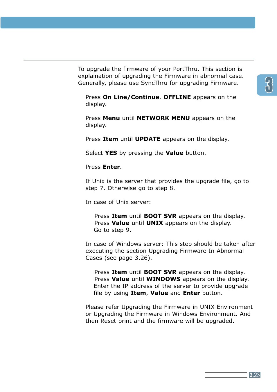 Upgrading firmware in front panel, Network menu | Samsung ML 7300N User Manual | Page 58 / 174