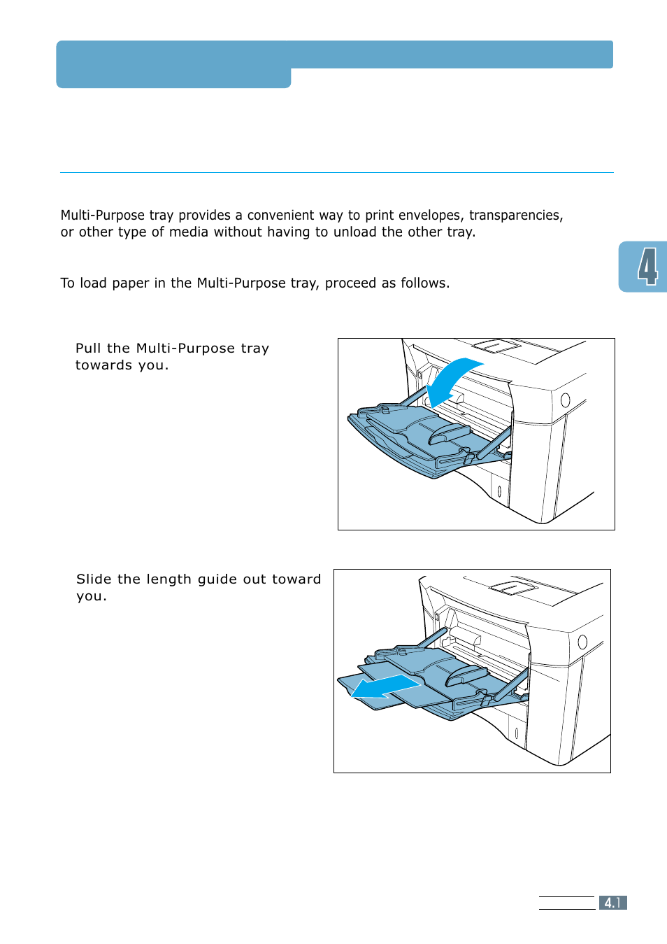 Using the multi-purpose tray, Loading paper | Samsung ML 7300N User Manual | Page 64 / 174