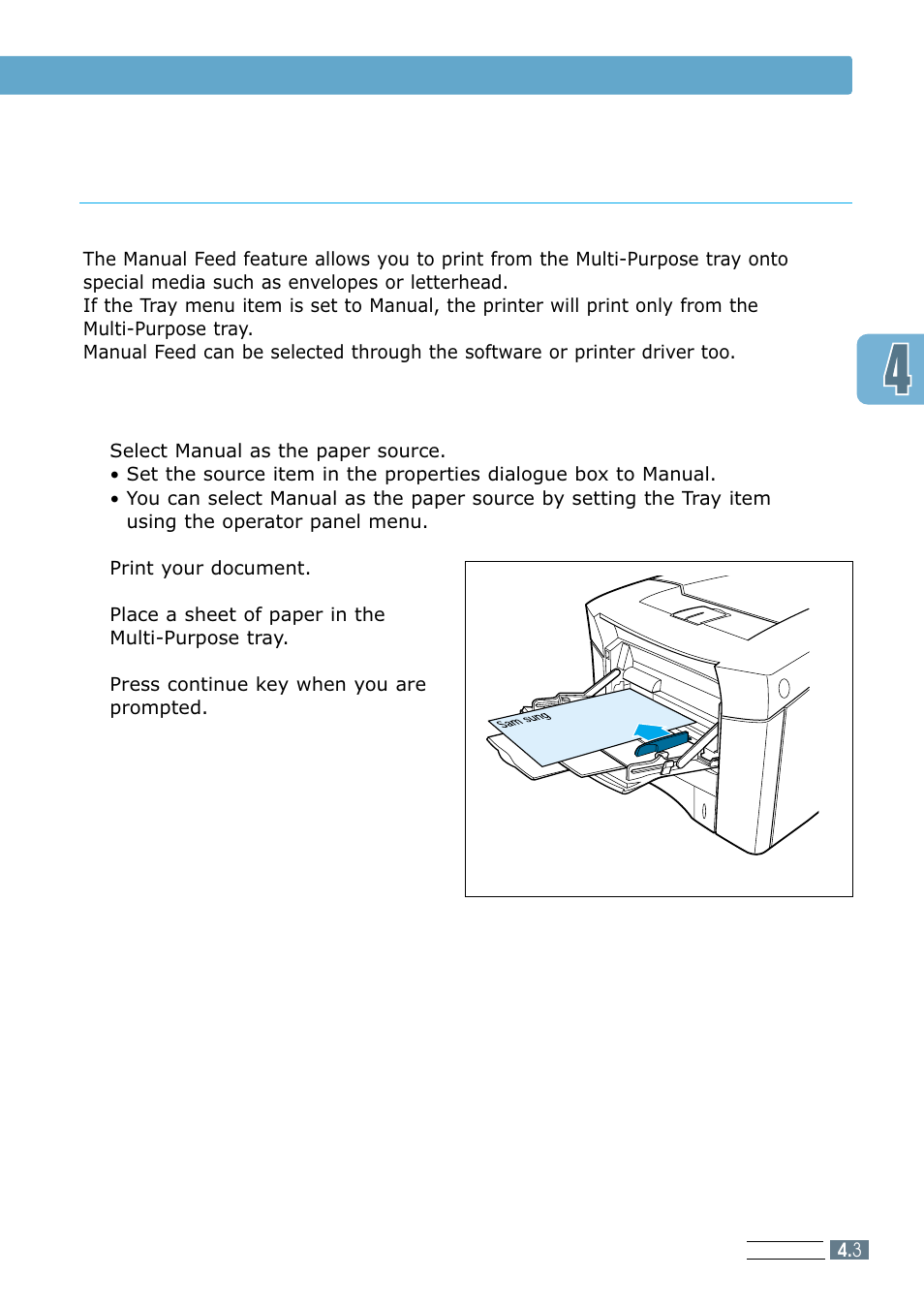 Using the manual feed, Loading paper | Samsung ML 7300N User Manual | Page 66 / 174