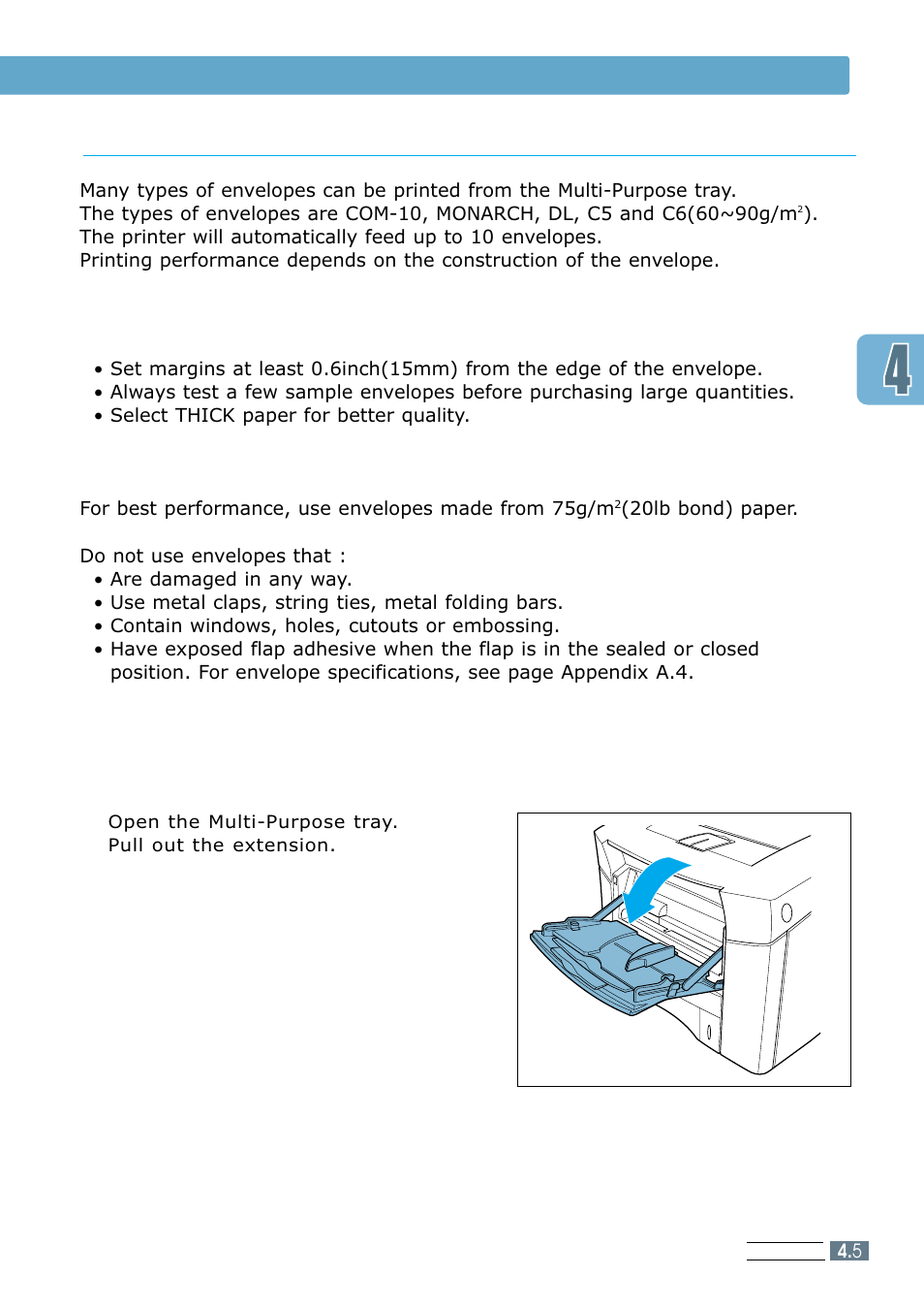 Envelopes, Printing information, Envelopes guidelines | Loading envelopes, Loading paper | Samsung ML 7300N User Manual | Page 68 / 174