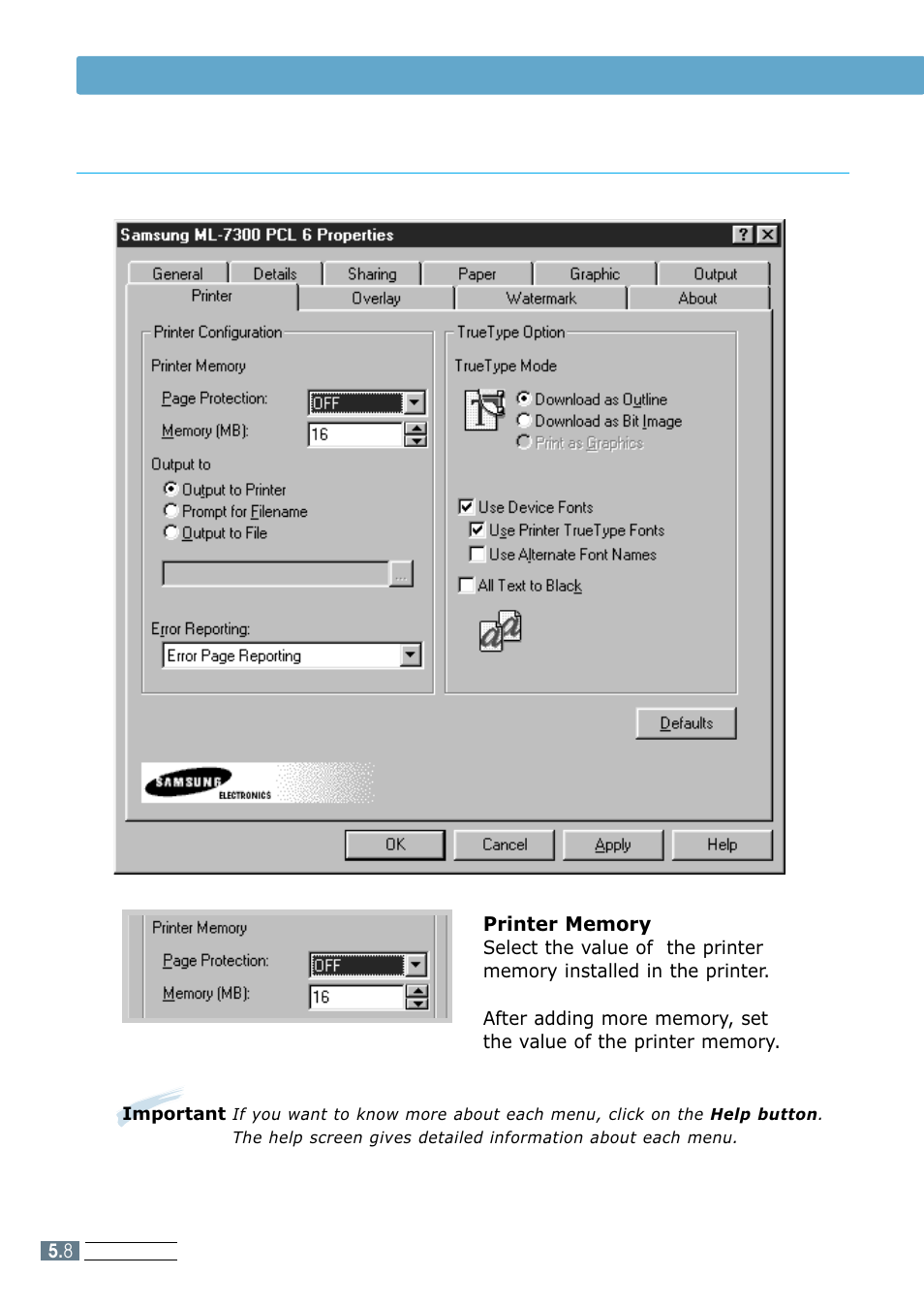 Printer tab, Using the printer driver | Samsung ML 7300N User Manual | Page 81 / 174