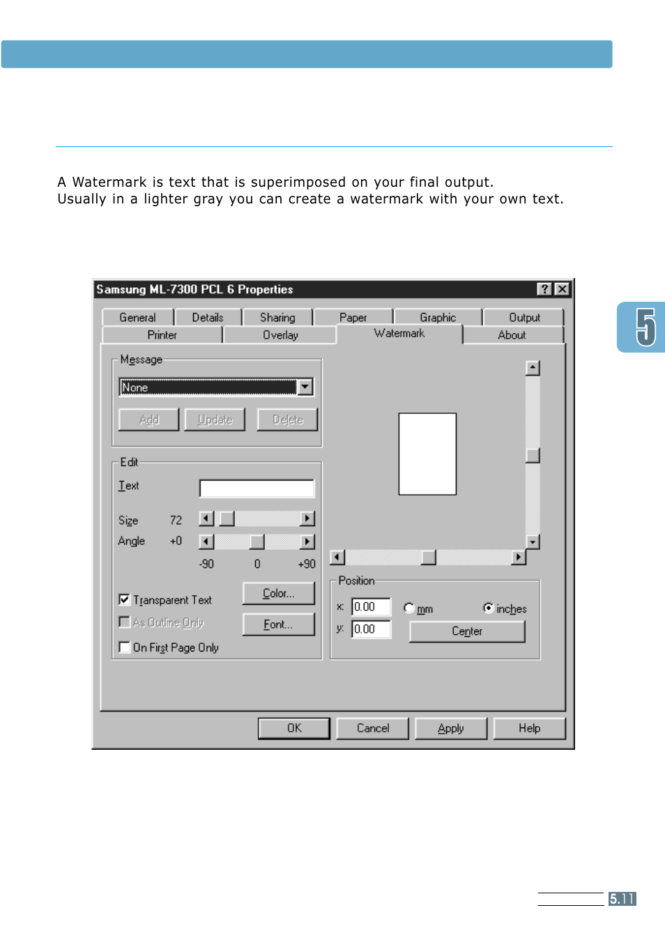 Watermark tab, Using the printer driver | Samsung ML 7300N User Manual | Page 84 / 174