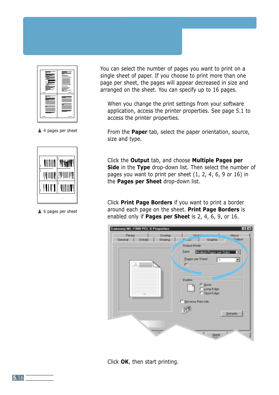 Rinting multiple pages on one sheet of paper, N-up printing) 4 | Samsung ML 7300N User Manual | Page 89 / 174