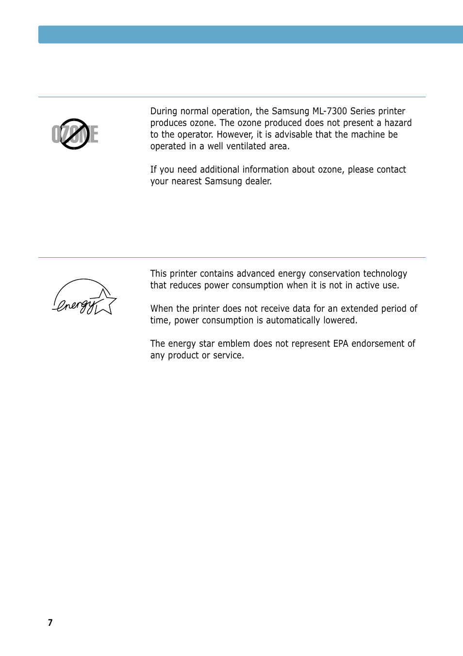 Ozone safety power saver | Samsung ML 7300N User Manual | Page 9 / 174