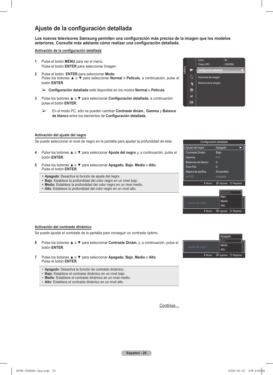 Ajuste de la configuración detallada | Samsung series 510 User Manual | Page 107 / 157