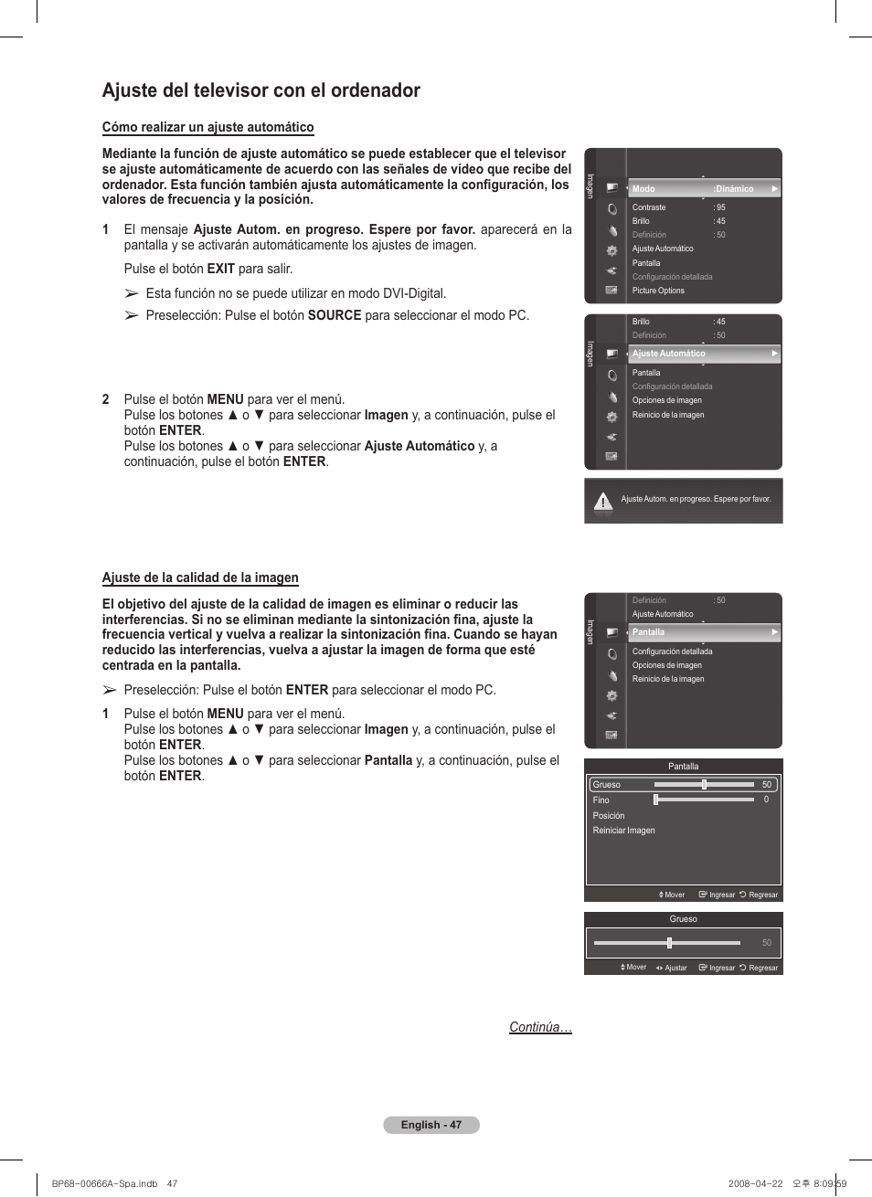 Ajuste del televisor con el ordenador | Samsung series 510 User Manual | Page 129 / 157