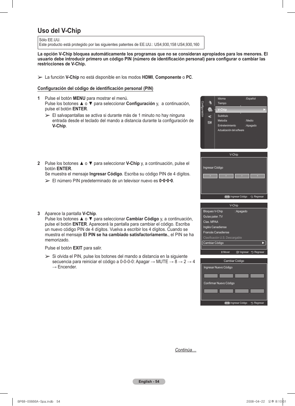 Uso del v-chip | Samsung series 510 User Manual | Page 136 / 157