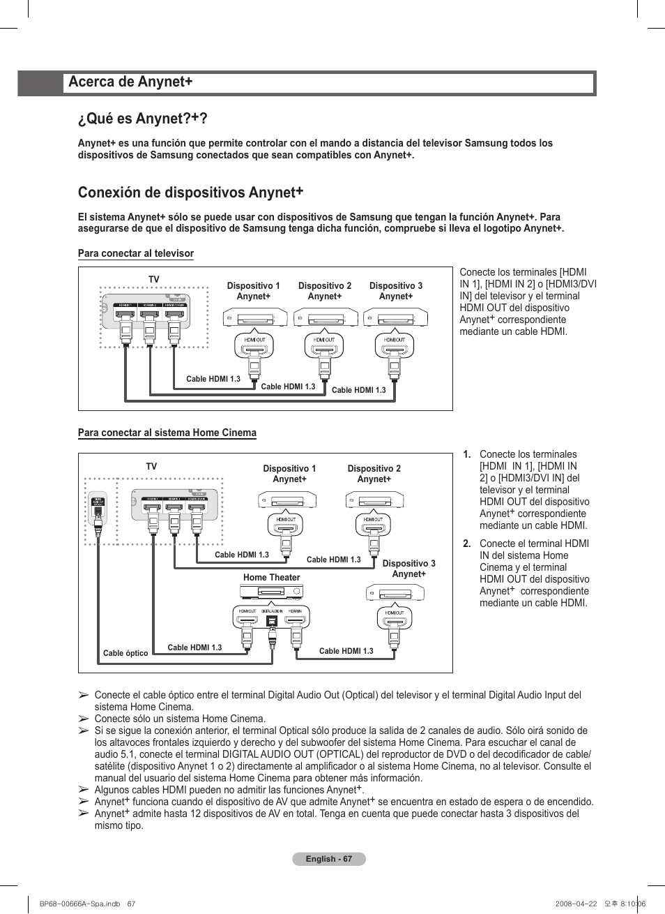 Conexión de dispositivos anynet, Acerca de anynet+ ¿qué es anynet | Samsung series 510 User Manual | Page 149 / 157