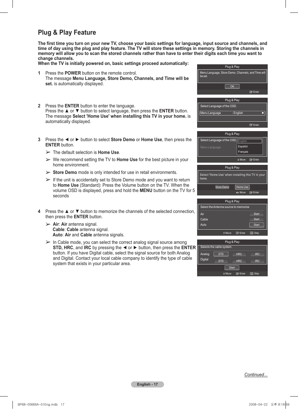 Plug & play feature | Samsung series 510 User Manual | Page 17 / 157