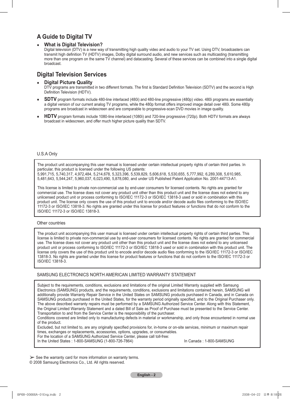 A guide to digital tv, Digital television services | Samsung series 510 User Manual | Page 2 / 157