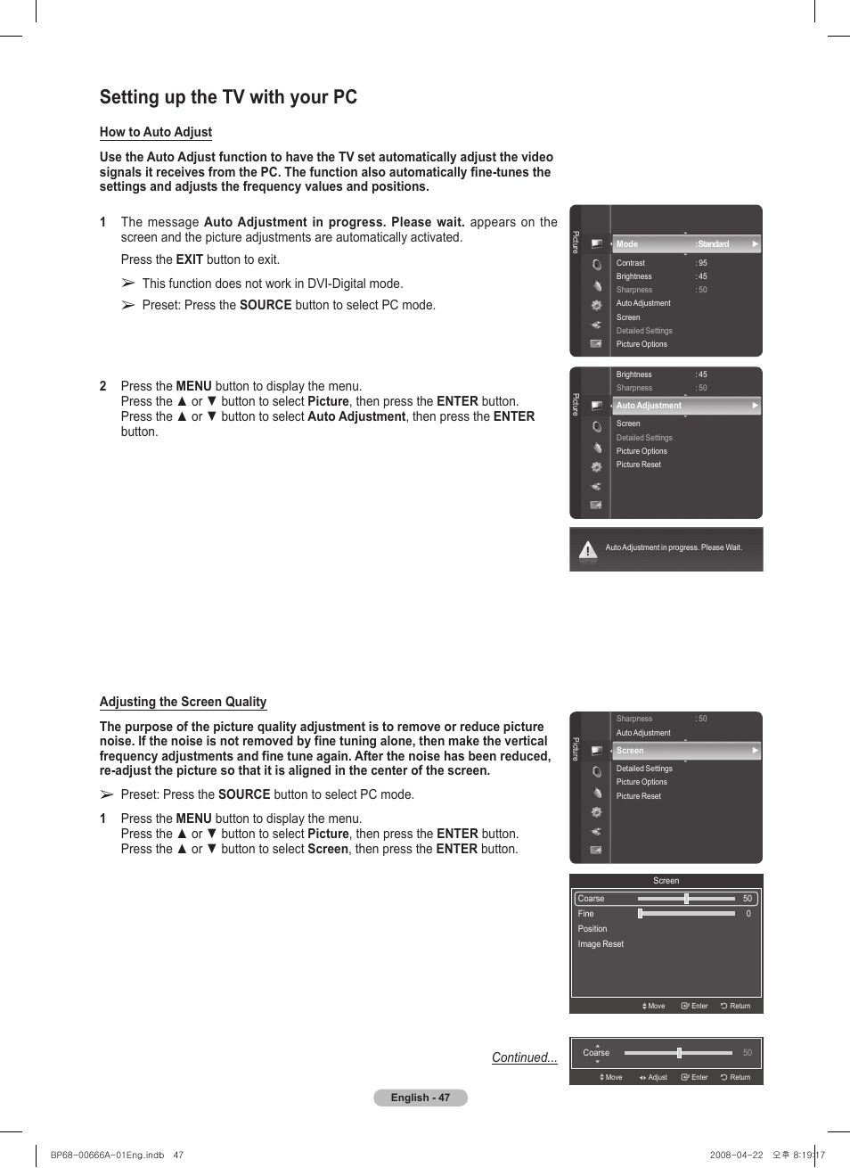 Setting up the tv with your pc | Samsung series 510 User Manual | Page 47 / 157