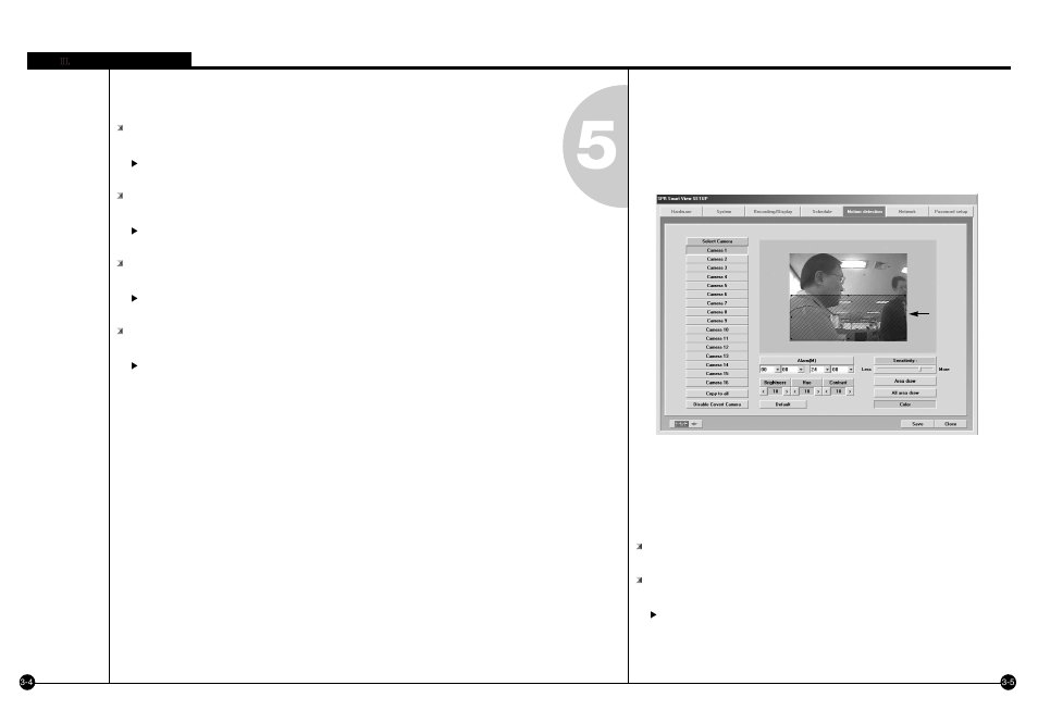 Motion detection, Motion detection screen functions, Description | Samsung SPR-7416 User Manual | Page 36 / 72