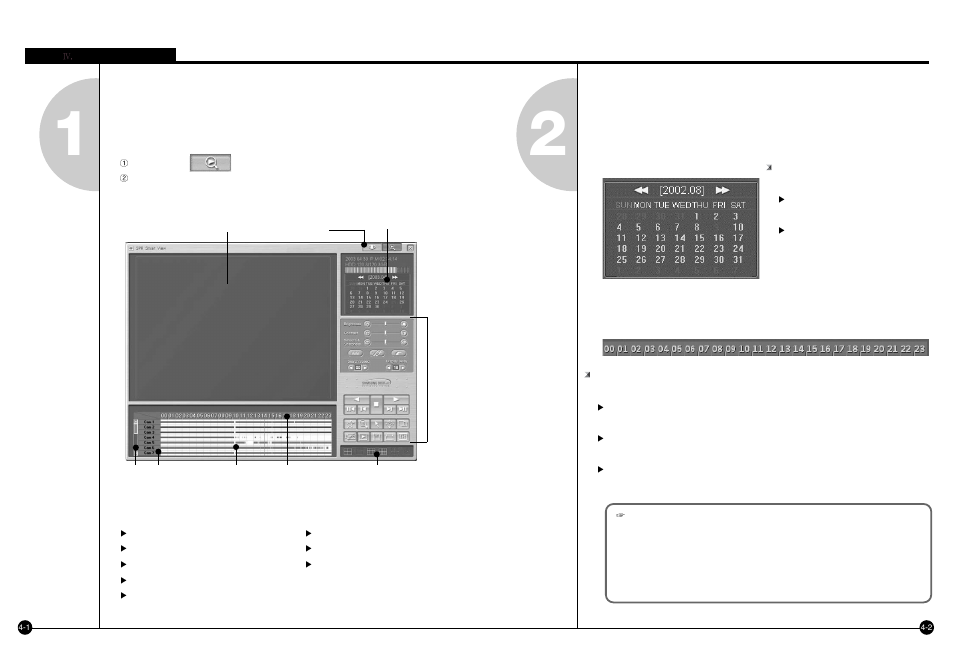 Run search program, Search date and time selection, Search screen configuaton of search screen | Samsung SPR-7416 User Manual | Page 41 / 72