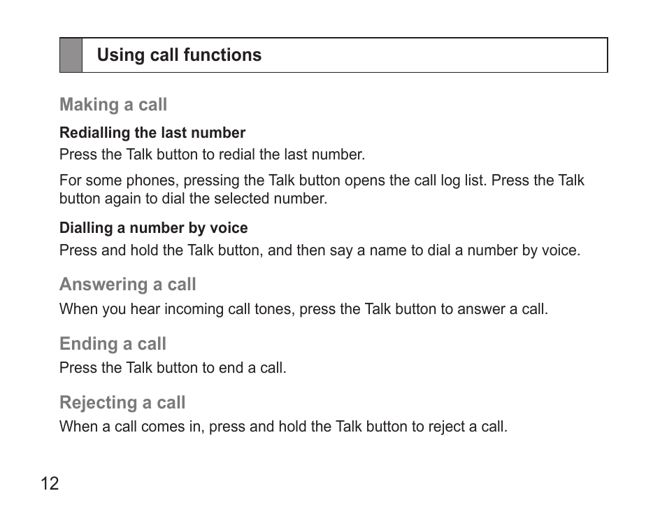 Using call functions | Samsung WEP7 User Manual | Page 15 / 63