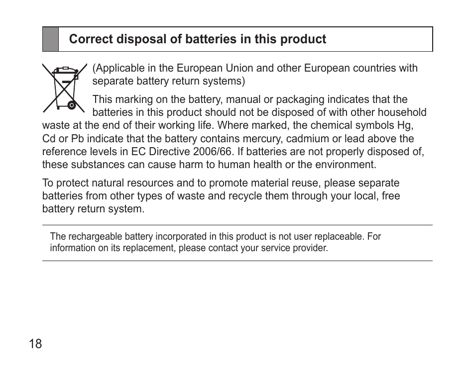 Correct disposal of batteries in this product | Samsung WEP7 User Manual | Page 21 / 63