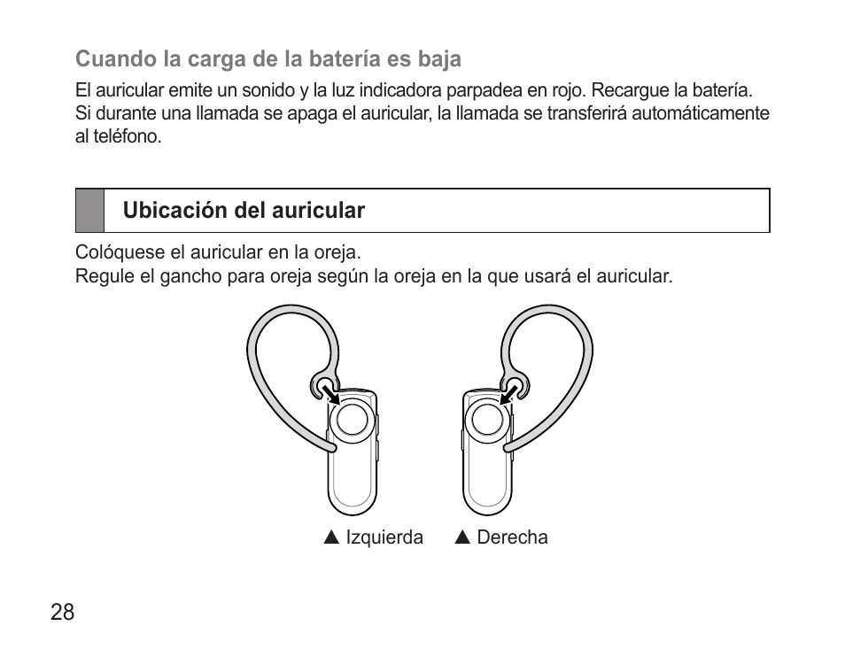Ubicación del auricular | Samsung WEP7 User Manual | Page 31 / 63