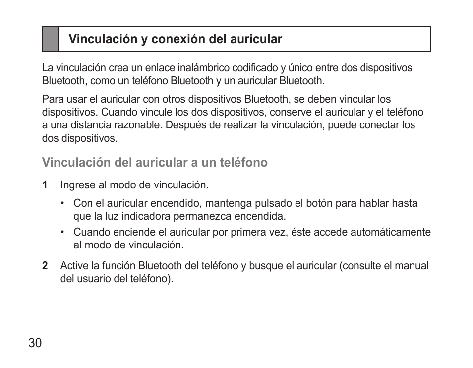 Vinculación y conexión del auricular | Samsung WEP7 User Manual | Page 33 / 63