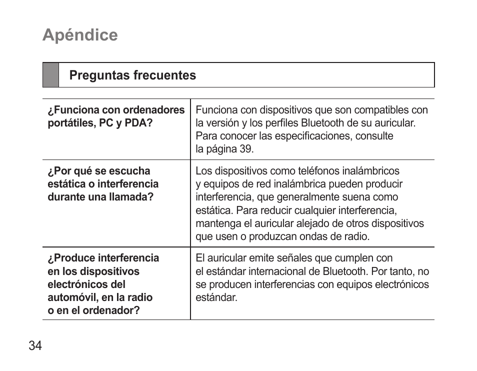 Apéndice, Preguntas frecuentes | Samsung WEP7 User Manual | Page 37 / 63