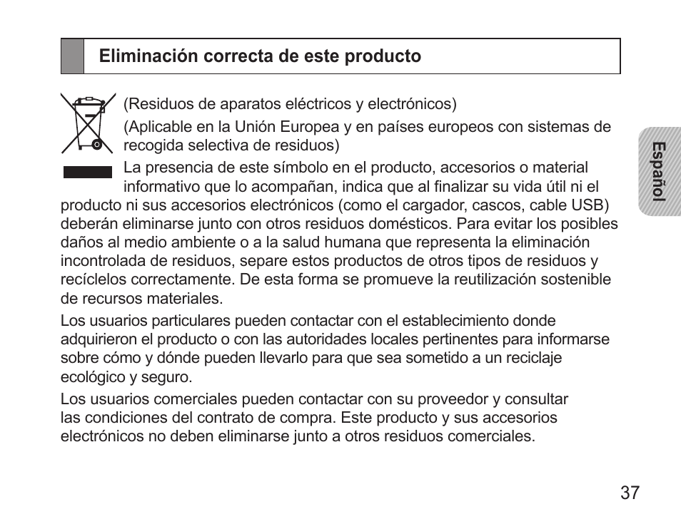 Eliminación correcta de este producto | Samsung WEP7 User Manual | Page 40 / 63