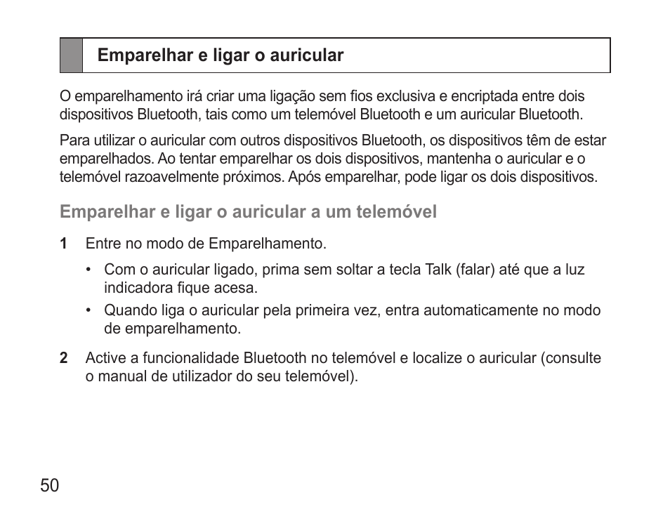 Emparelhar e ligar o auricular | Samsung WEP7 User Manual | Page 53 / 63