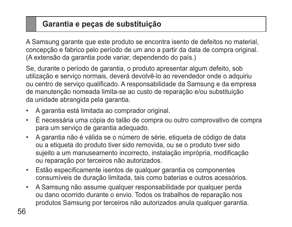 Arantia e peças de substituição | Samsung WEP7 User Manual | Page 59 / 63