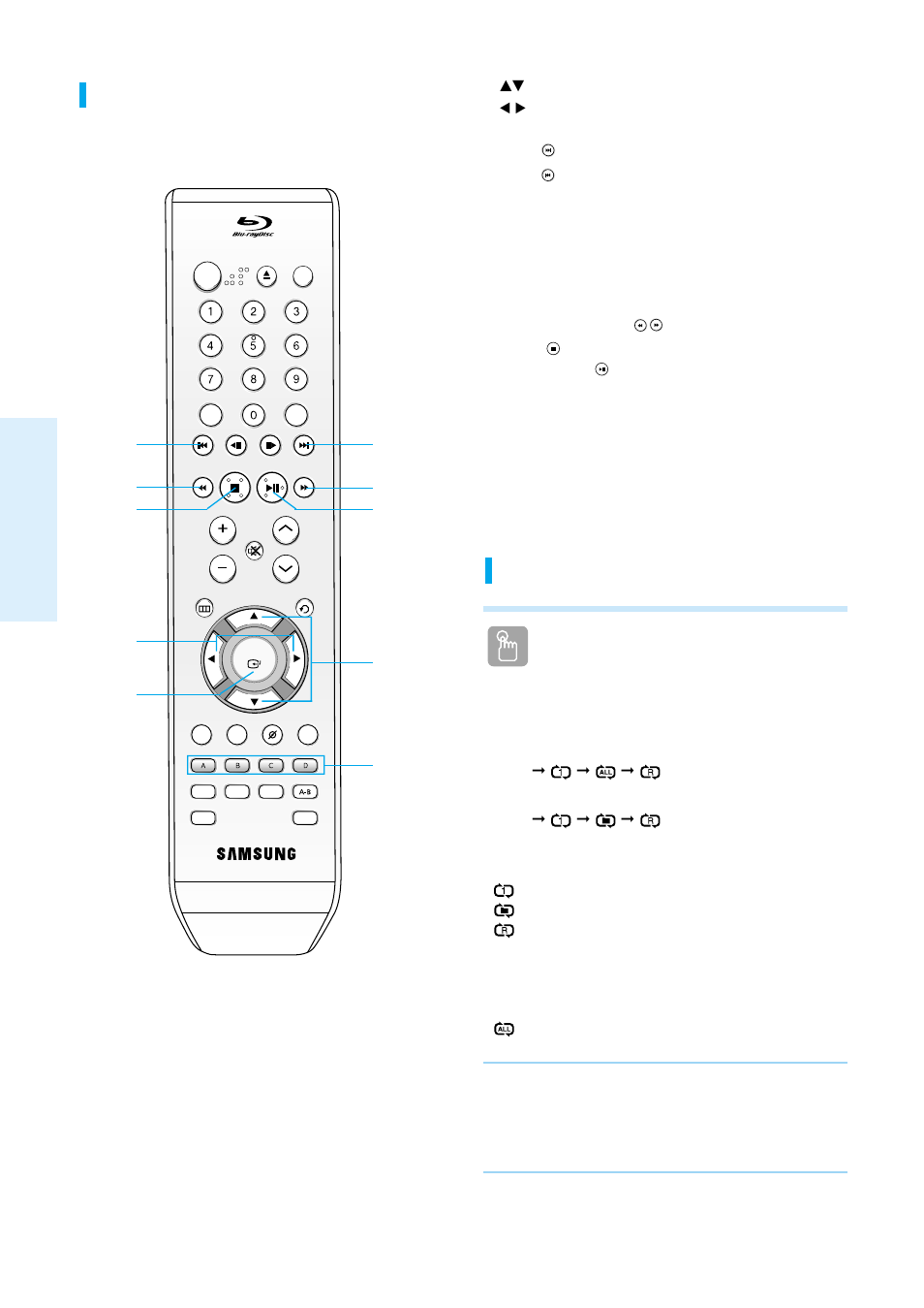 Playback, 34 - english, Repeat cd (cd-da) & mp3 | Using the repeat button | Samsung Blu-ray Disc User Manual | Page 34 / 50