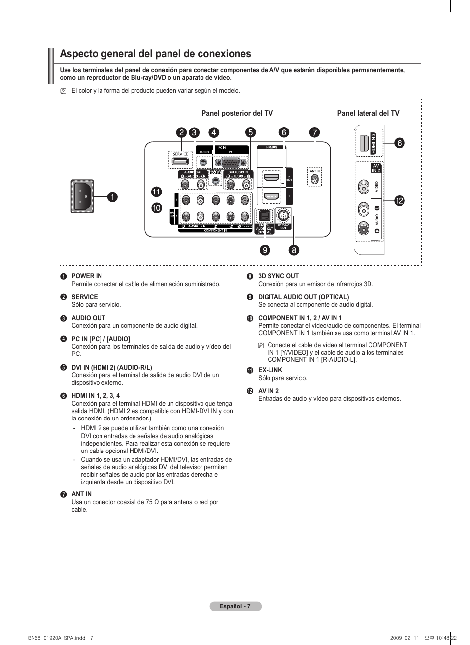Aspecto general del panel de conexiones | Samsung BN68-01920A-00 User Manual | Page 52 / 91
