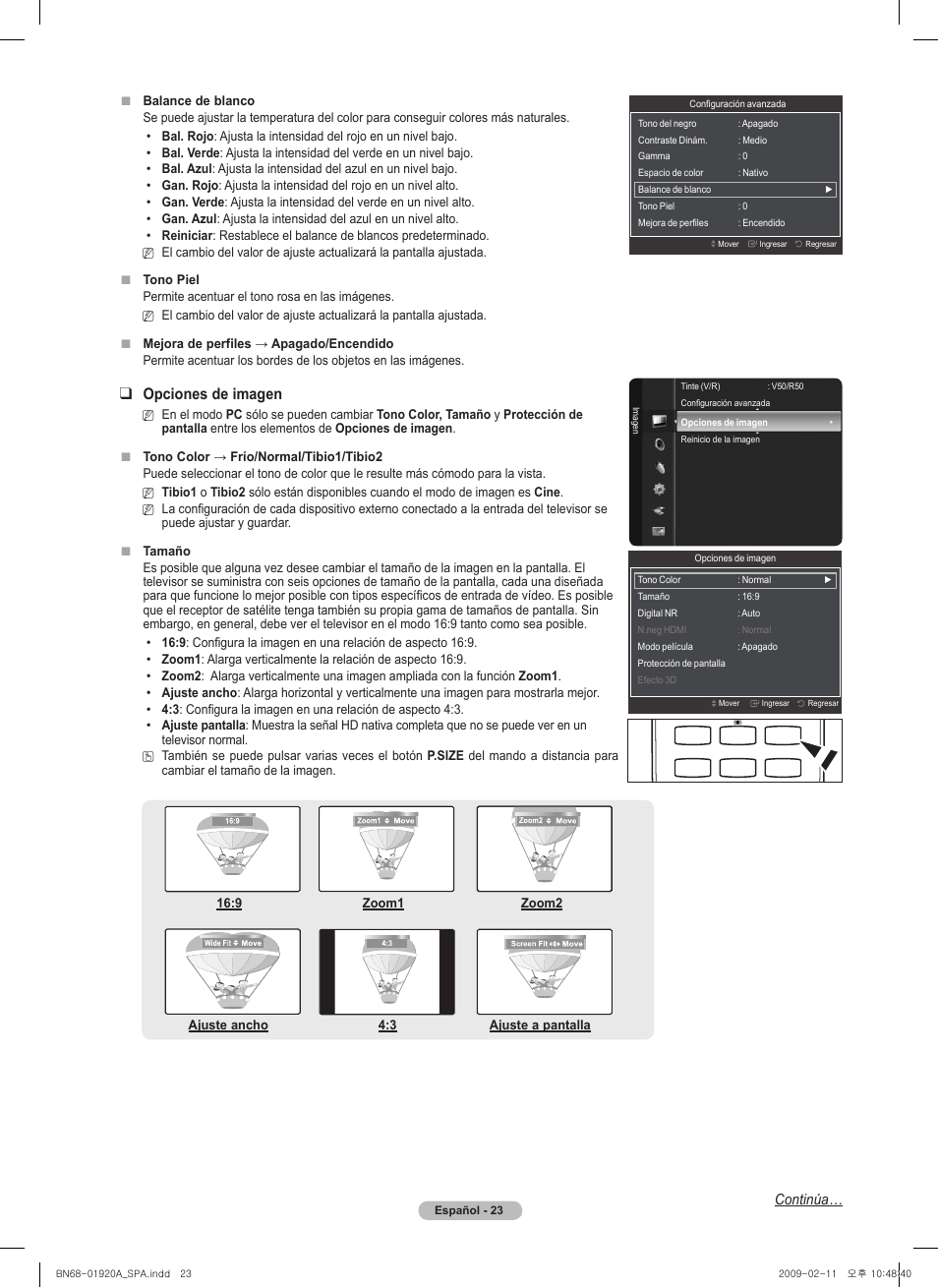 Opciones de imagen | Samsung BN68-01920A-00 User Manual | Page 68 / 91