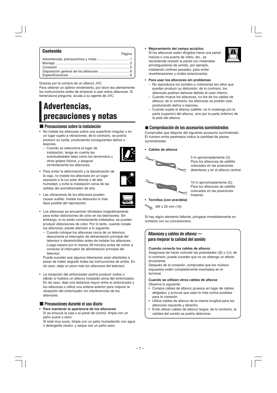 Advertencias, precauciones y notas | JVC SP-F303E User Manual | Page 26 / 92