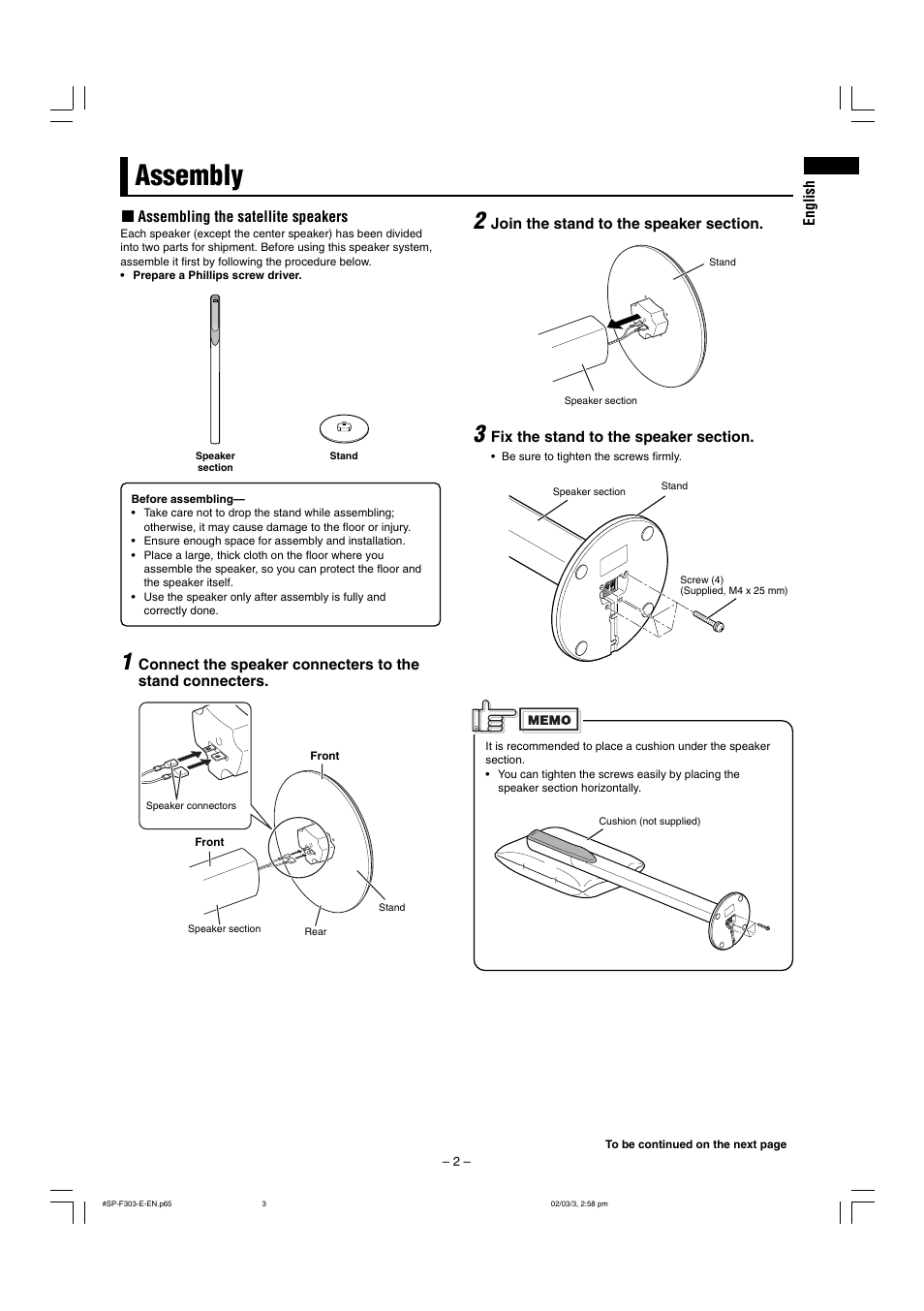 Assembly | JVC SP-F303E User Manual | Page 3 / 92