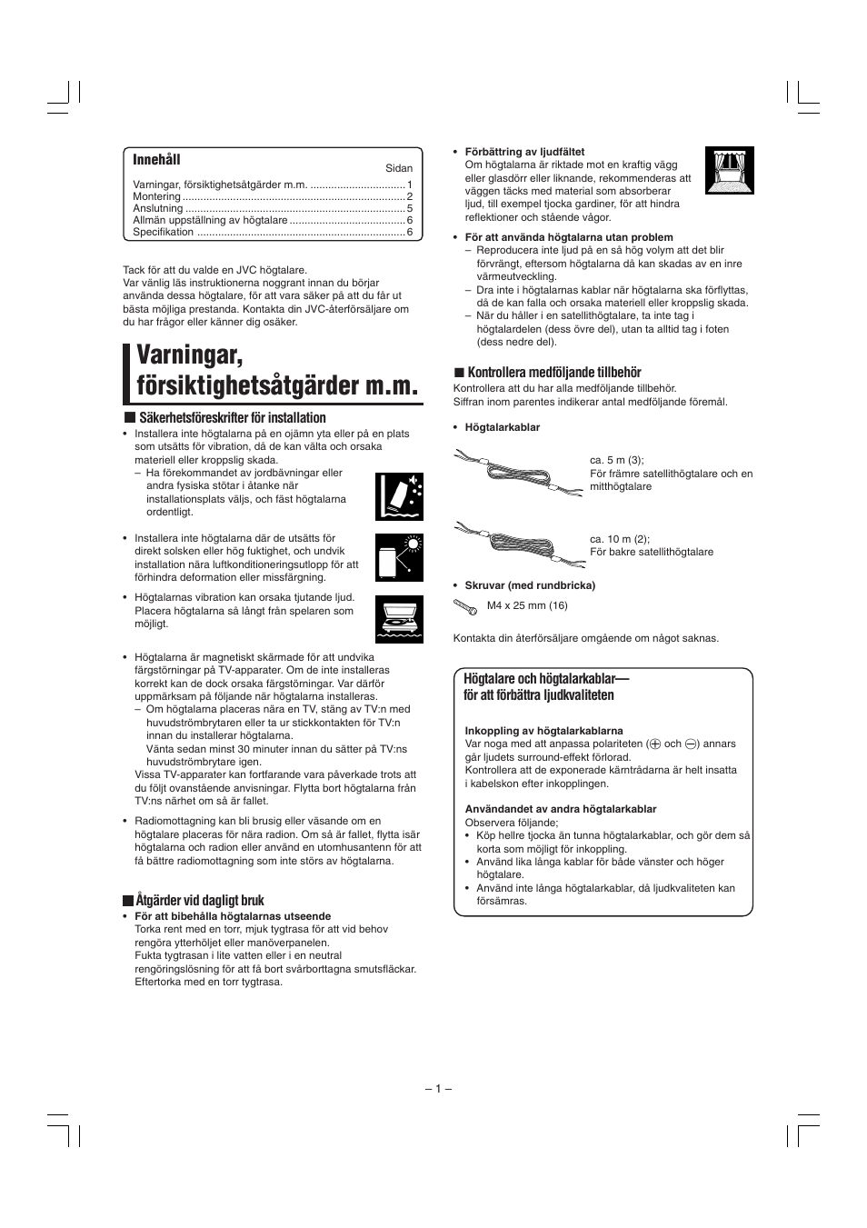 Varningar, försiktighetsåtgärder m.m | JVC SP-F303E User Manual | Page 38 / 92