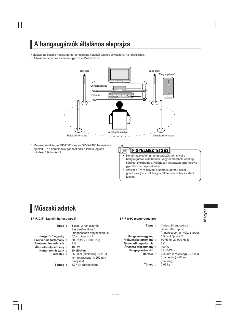 A hangsugárzók általános alaprajza műszaki adatok | JVC SP-F303E User Manual | Page 67 / 92