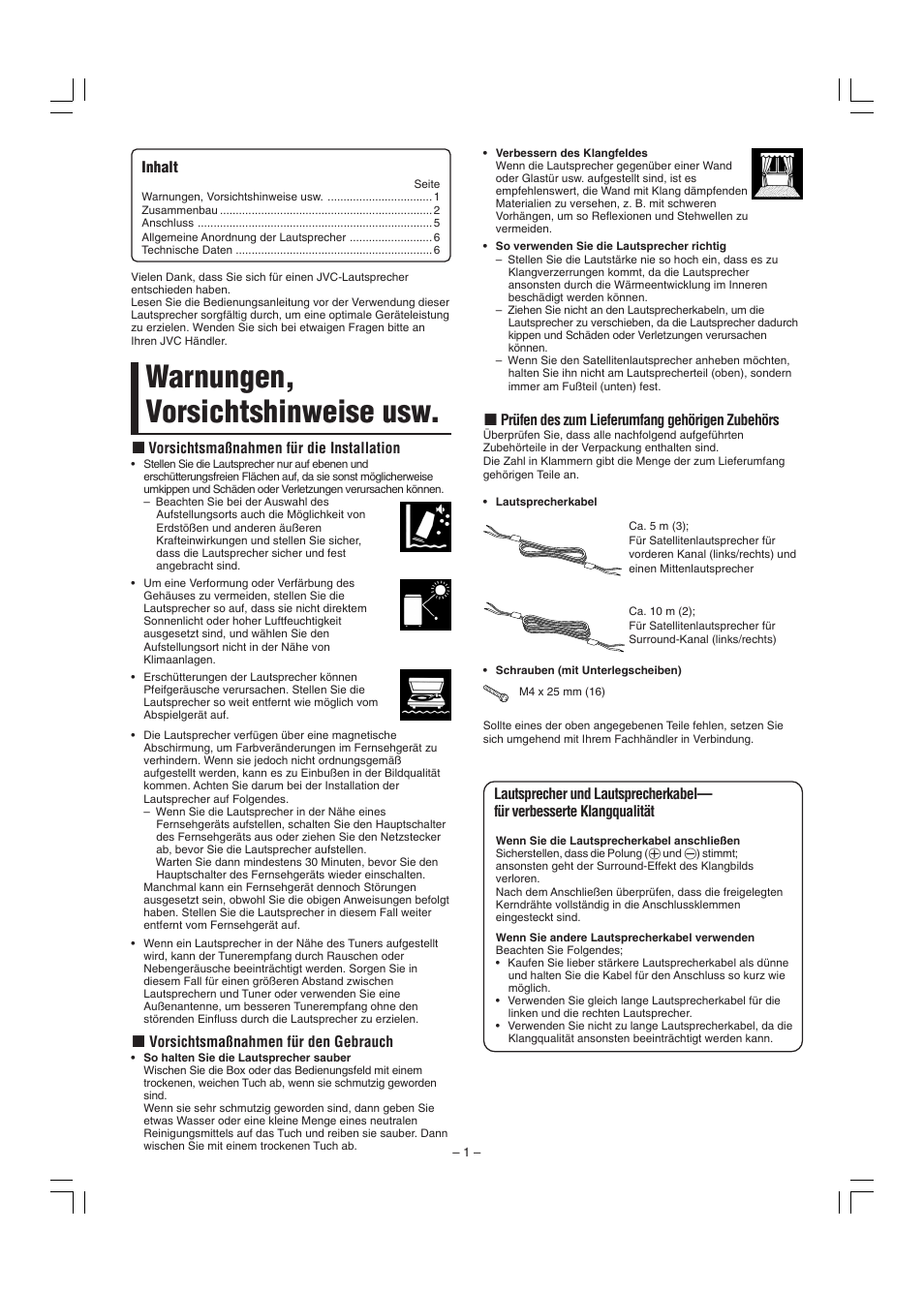 Warnungen, vorsichtshinweise usw | JVC SP-F303E User Manual | Page 8 / 92