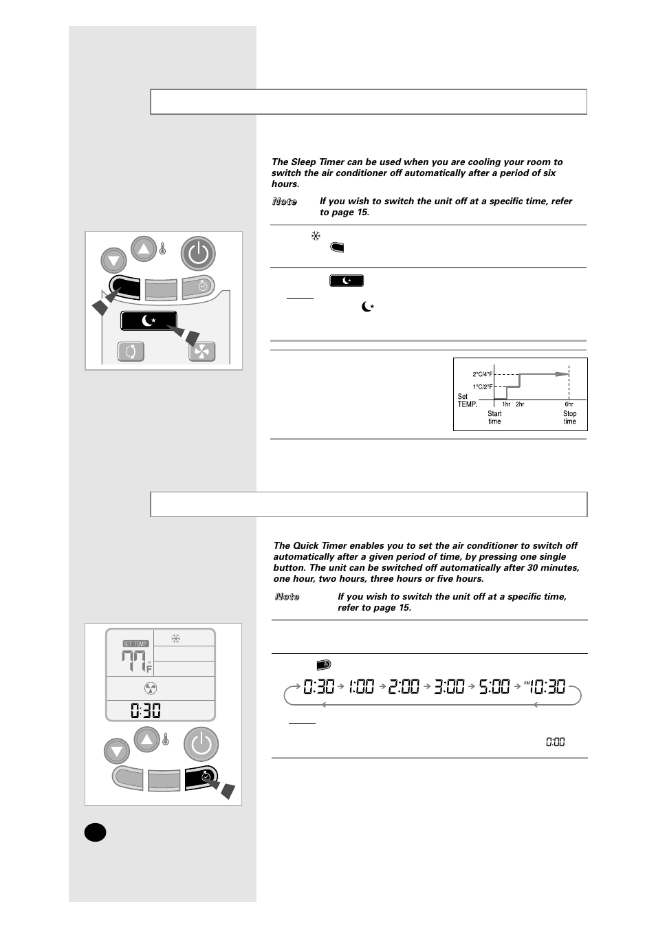 Setting the sleep timer, Setting the quick timer | Samsung AM27A1C13 User Manual | Page 16 / 46