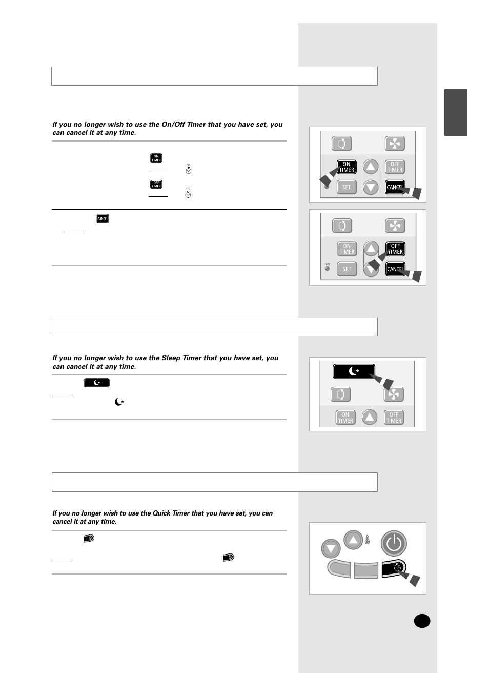 Cancelling the on/off timer, Cancelling the sleep timer, Cancelling the quick timer | Samsung AM27A1C13 User Manual | Page 17 / 46