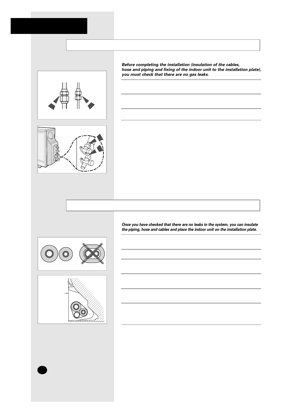 Performing leak tests, Placing the indoor unit in position | Samsung AM27A1C13 User Manual | Page 42 / 46