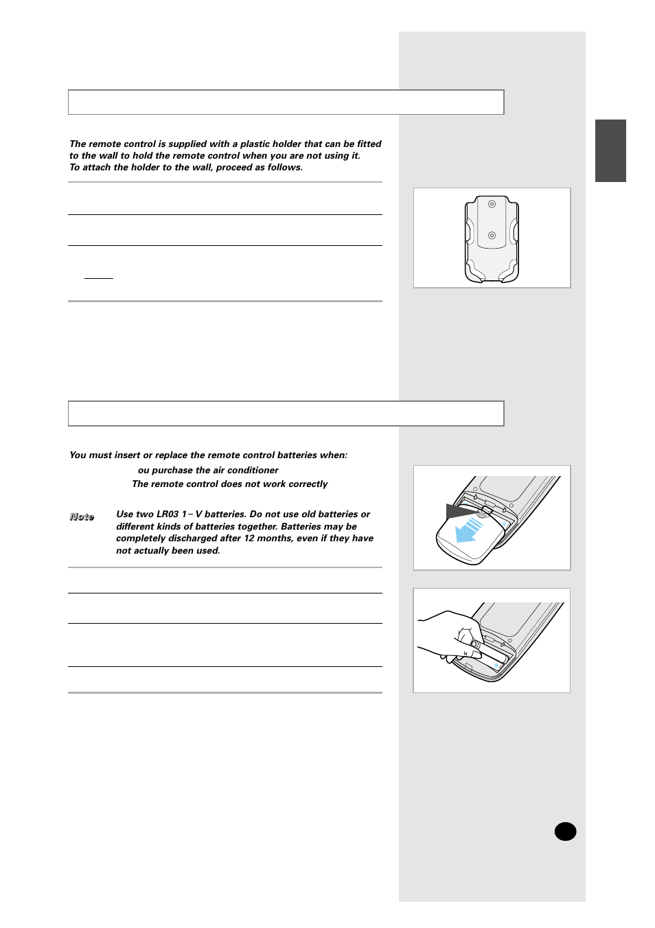 Installing the remote control holder on the wall, Inserting the remote control batteries | Samsung AM27A1C13 User Manual | Page 7 / 46