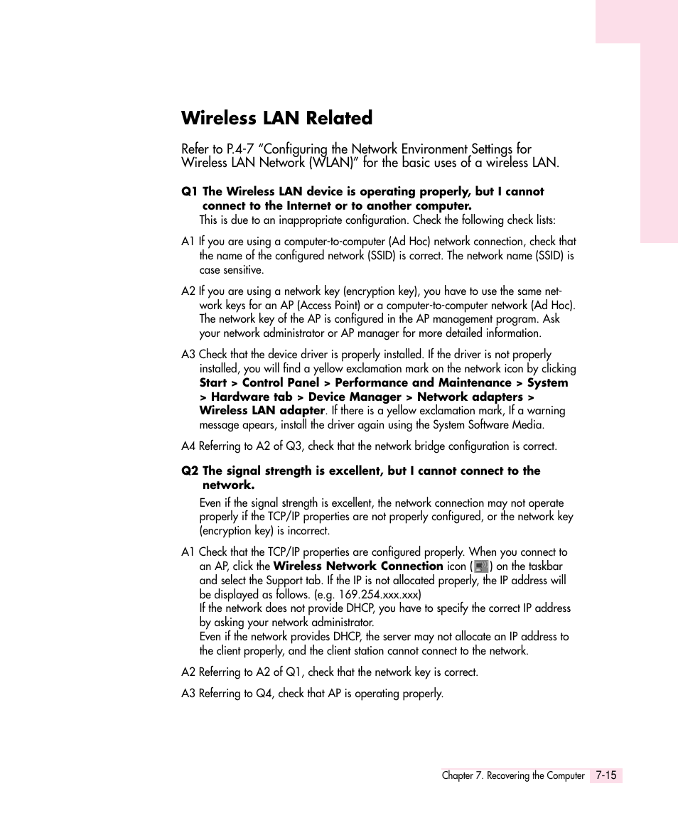 Wireless lan related | Samsung Q30 User Manual | Page 108 / 127