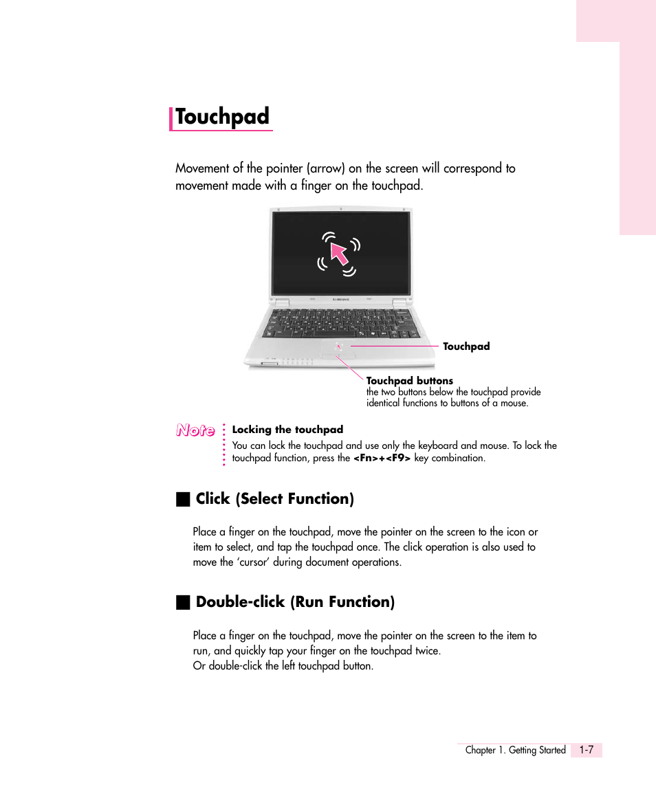 Touchpad | Samsung Q30 User Manual | Page 12 / 127