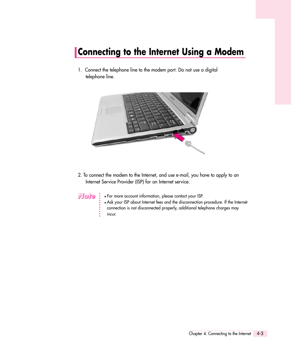 Connecting to the internet using a modem | Samsung Q30 User Manual | Page 48 / 127