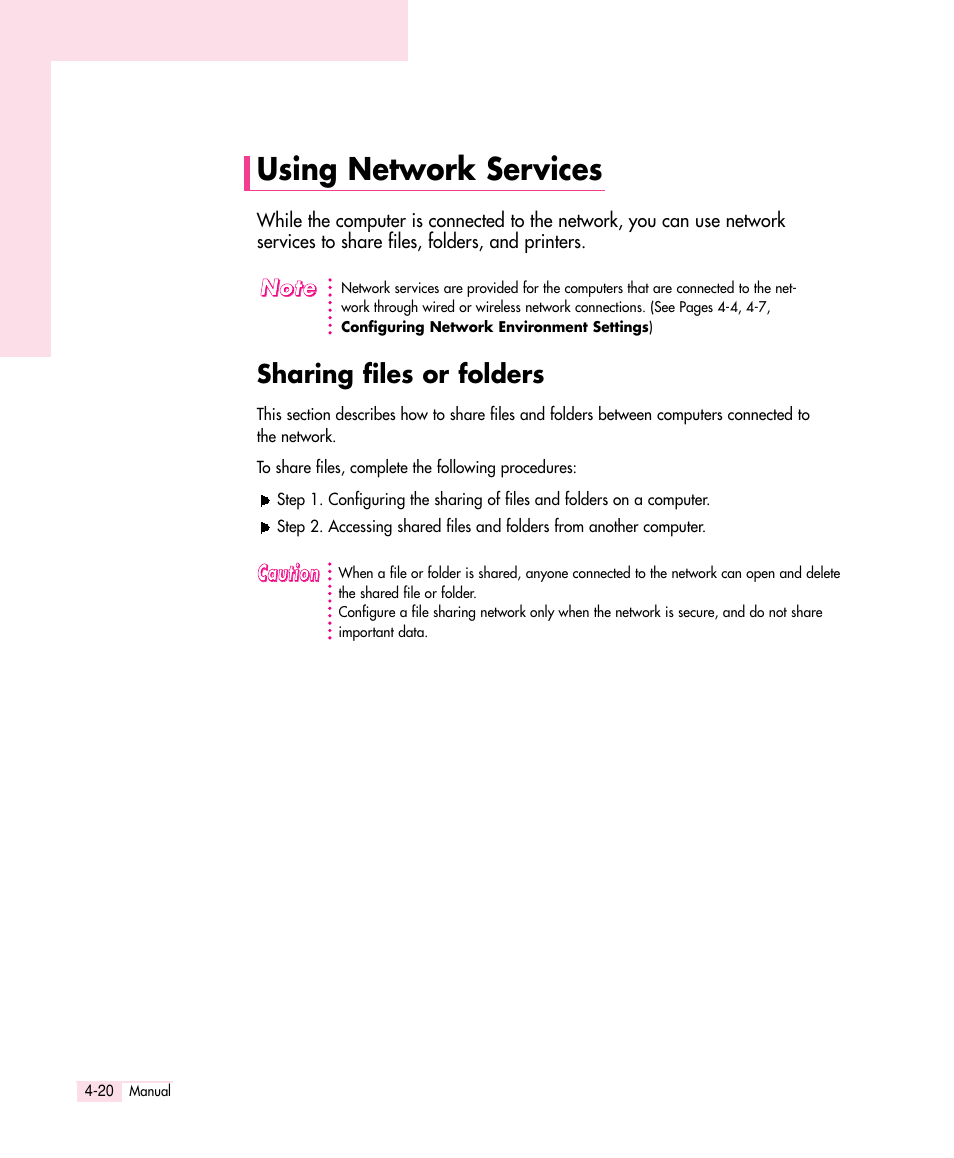 Using network services, Sharing files or folders | Samsung Q30 User Manual | Page 65 / 127